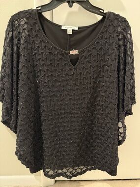 Studio Works Black Textured Overlay Women's Sparkly Top
